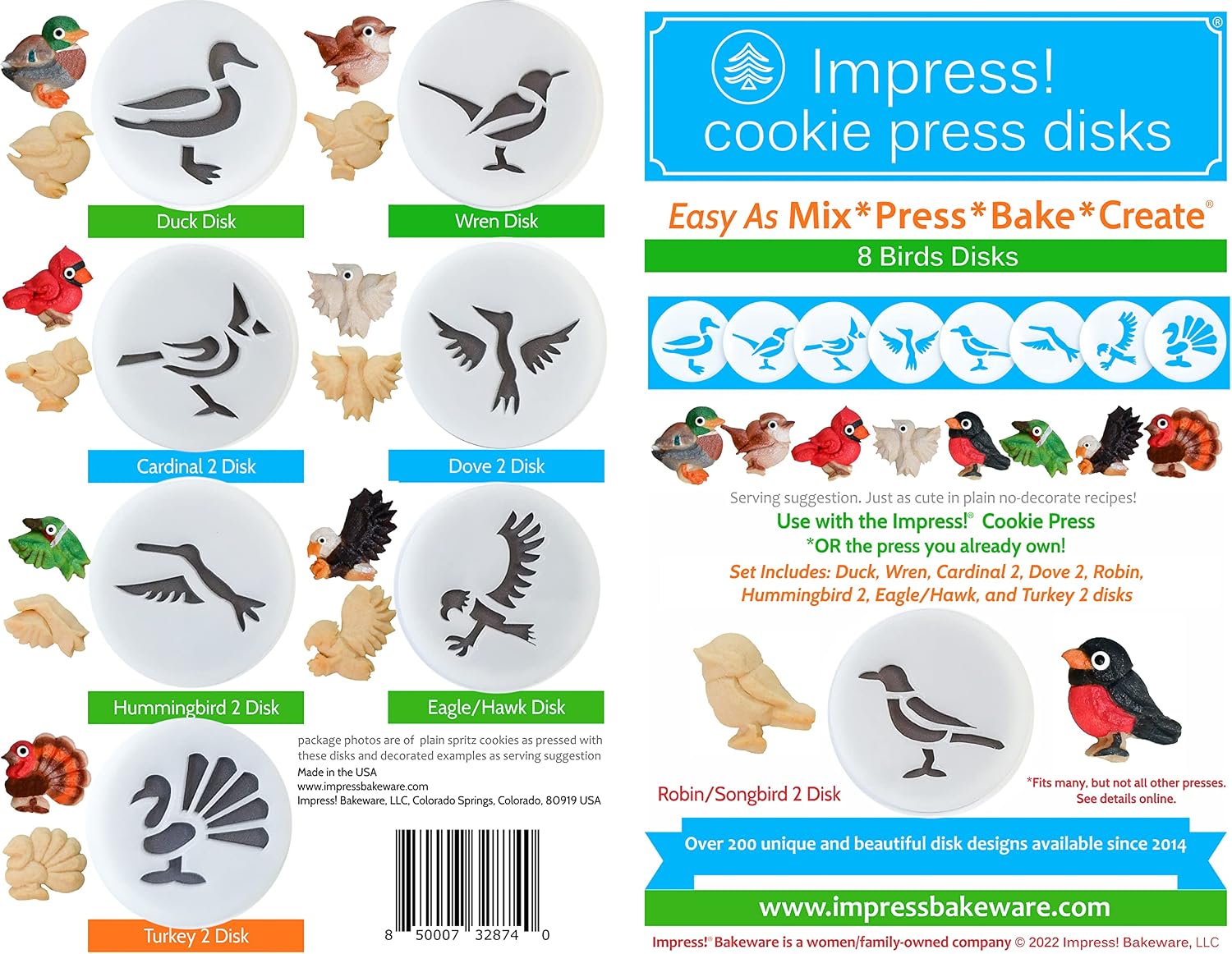 Impress Cookie Press Disks - Birds Set of 8