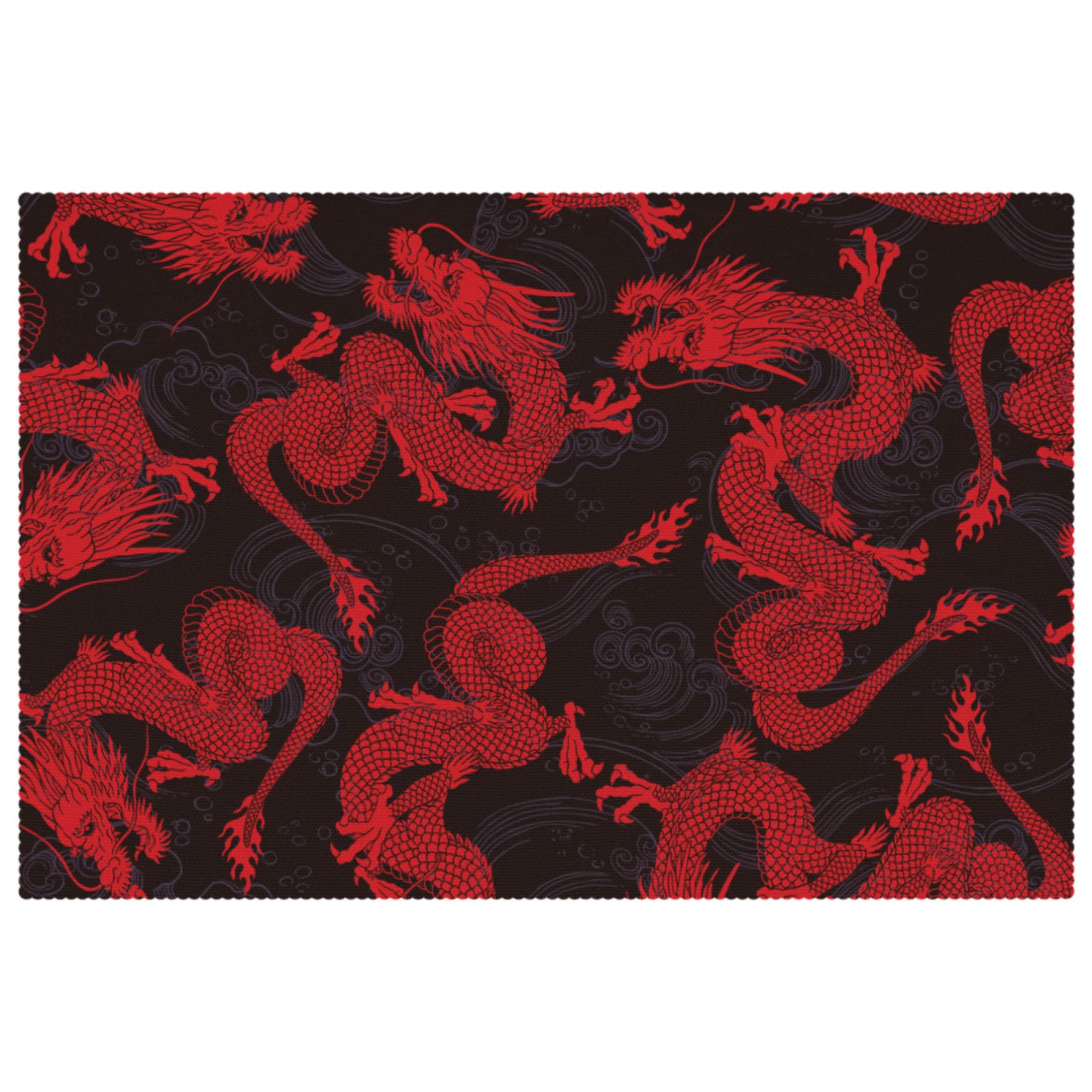 Set de table dragon chinois rouge lot de 6 pièces antidérapant de 30x45 cm résistant à la chaleur