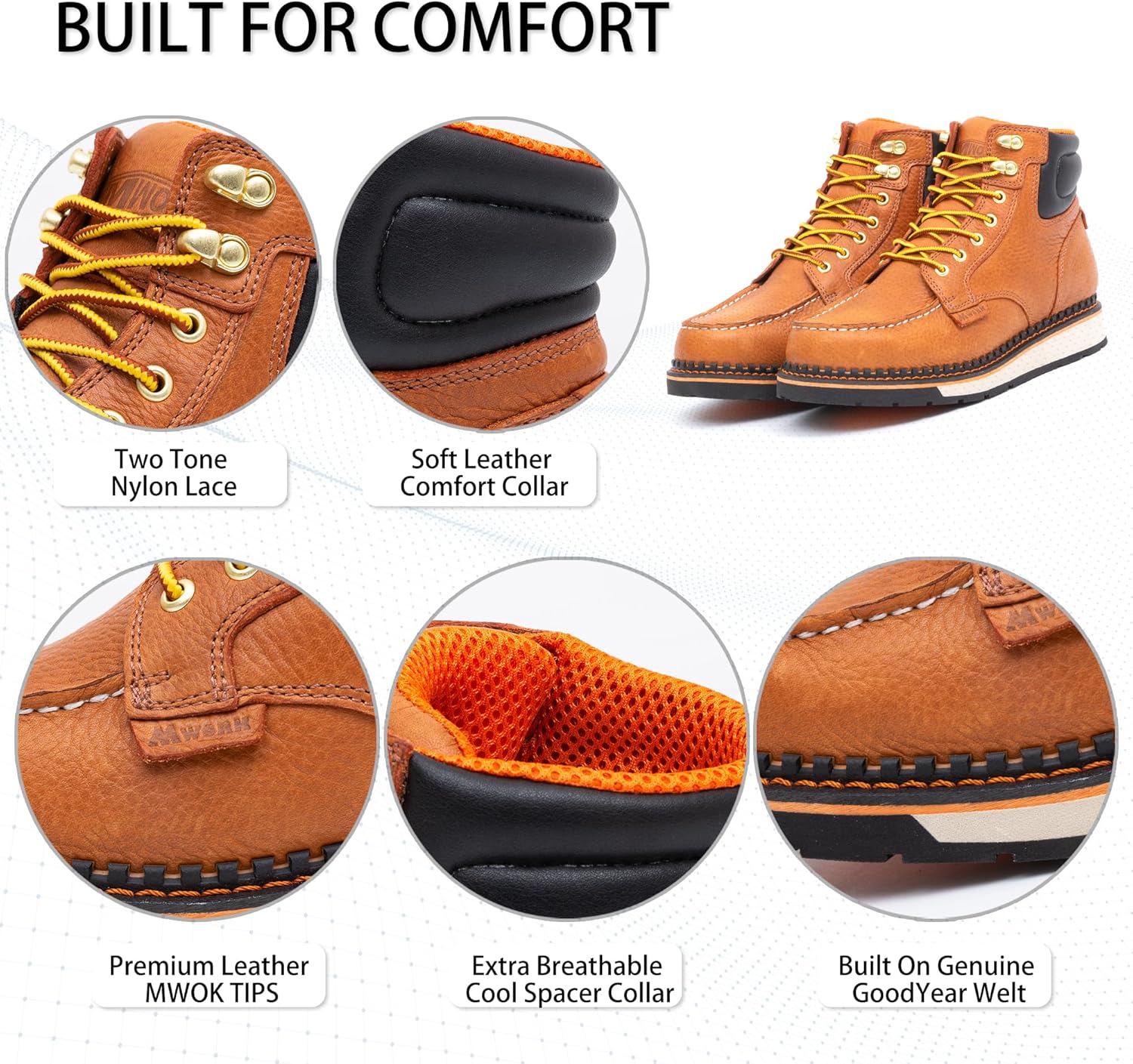 MWORK Men's 6 Inch Soft Moc Toe Work Boot, Premium Full-Grain Leather, Abrasion & Oil & Slip Toughest Wedge Sole, EH Rated, Arch Support Anti Fatigue - Image 4