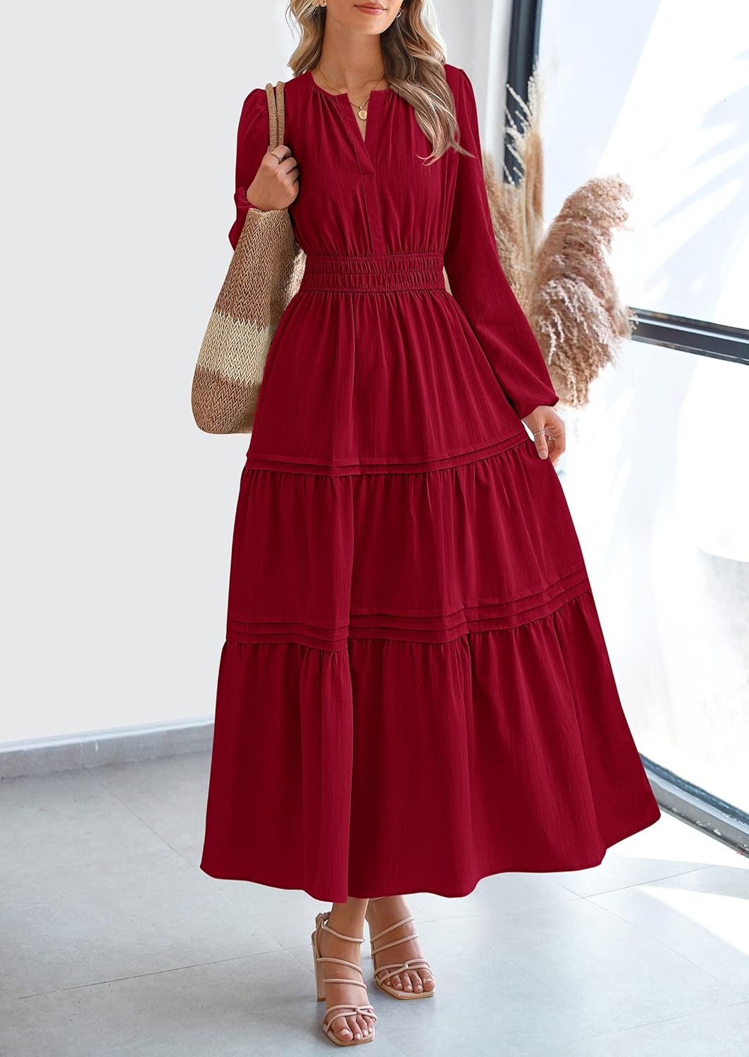 PRETTYGARDEN Women's 2026 Elegant Maxi Dresses Long Sleeve V Neck Flowy Pockets Casual Modest Dress Fall Fashion Clothes - Image 3