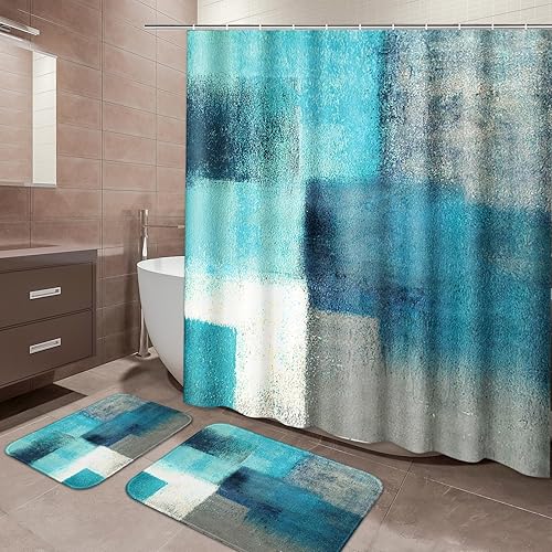 ArtSocket Teal Bathroom Set with Shower Curtain and Rugs and