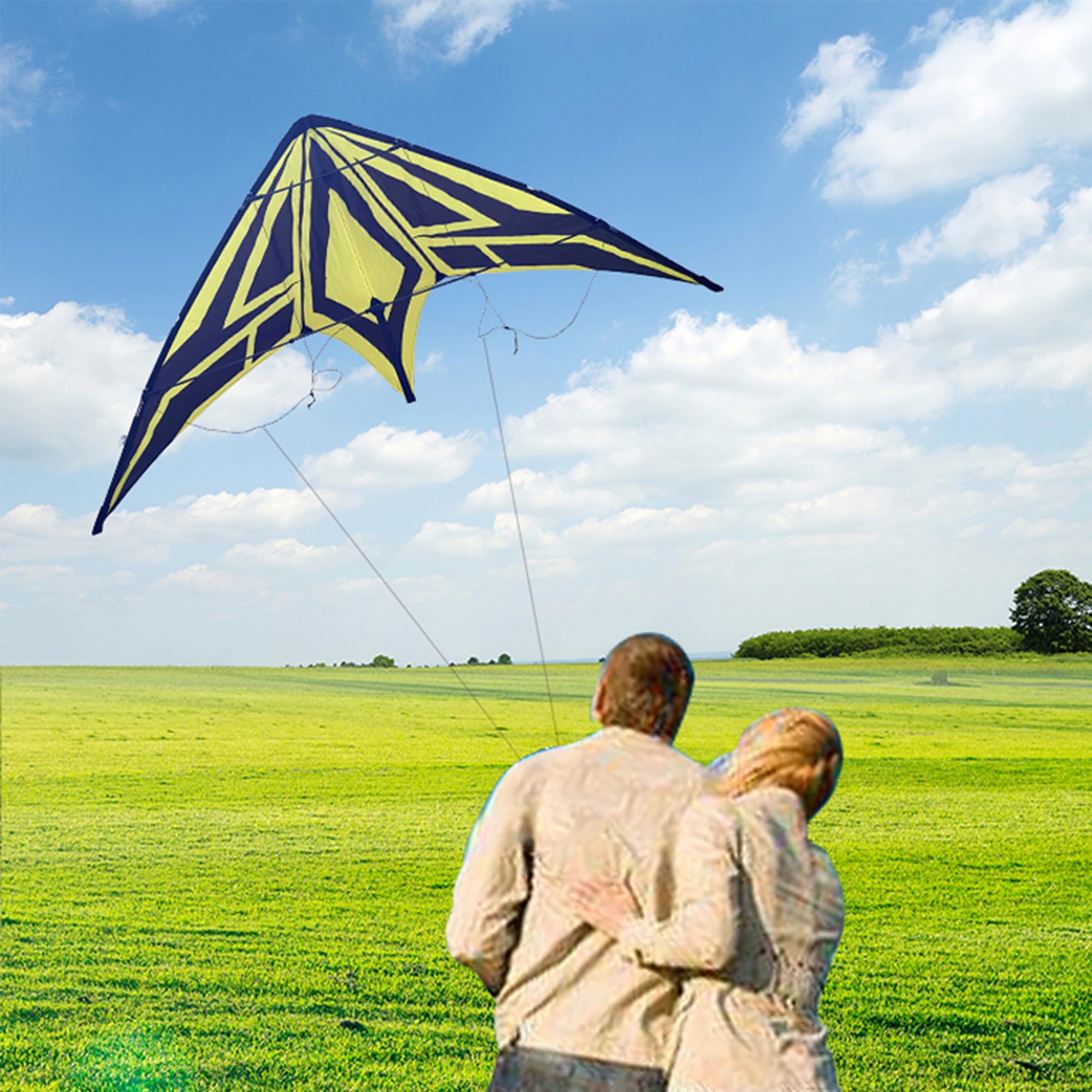 Cerf-volant acrobatique professionnel, cerf-volant de sport double ligne, motif géométrique noir et jaune, 160 x 73 cm, jouet de jeu en plein air pour la plage