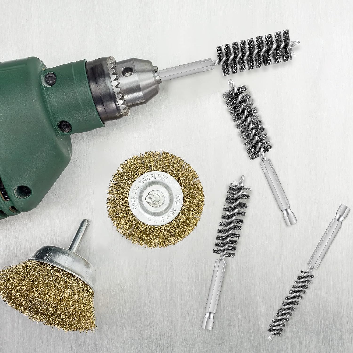 6 Pieces Stainless Steel Bore Brush in Different Sizes Twisted Wire Cleaning Brush with Handle 1/4 Inch Hex Shank for Power Drill Impact Driver, 4 Inch Long (9 mm, 11 mm, 13 mm, 16 mm, 18 mm, 19 mm)