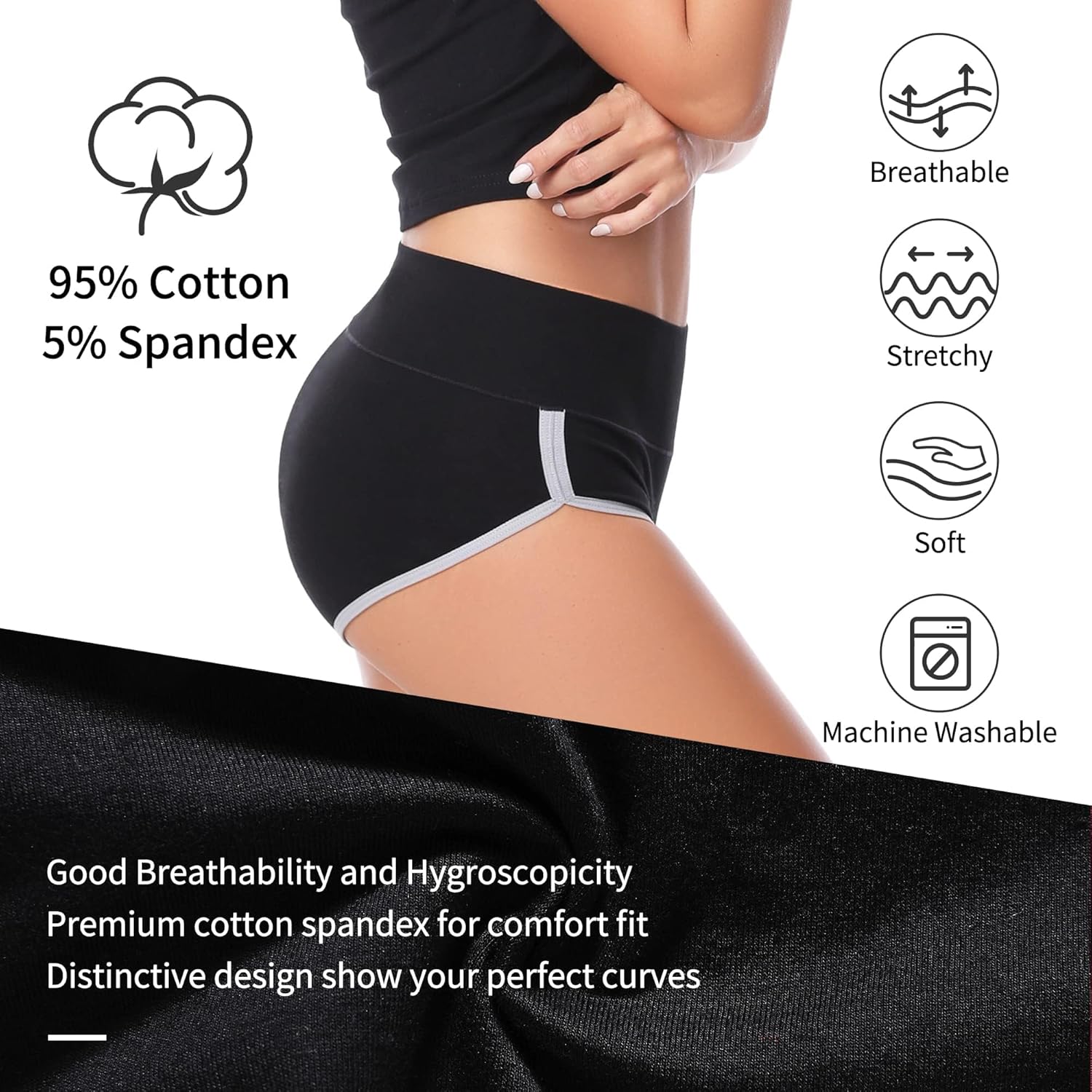 CAILECOTTON Womens Underwear Cotton High Waisted Underwear for Women Brief Soft Stretch Breathable Everyday Hipster 5ps - Image 5