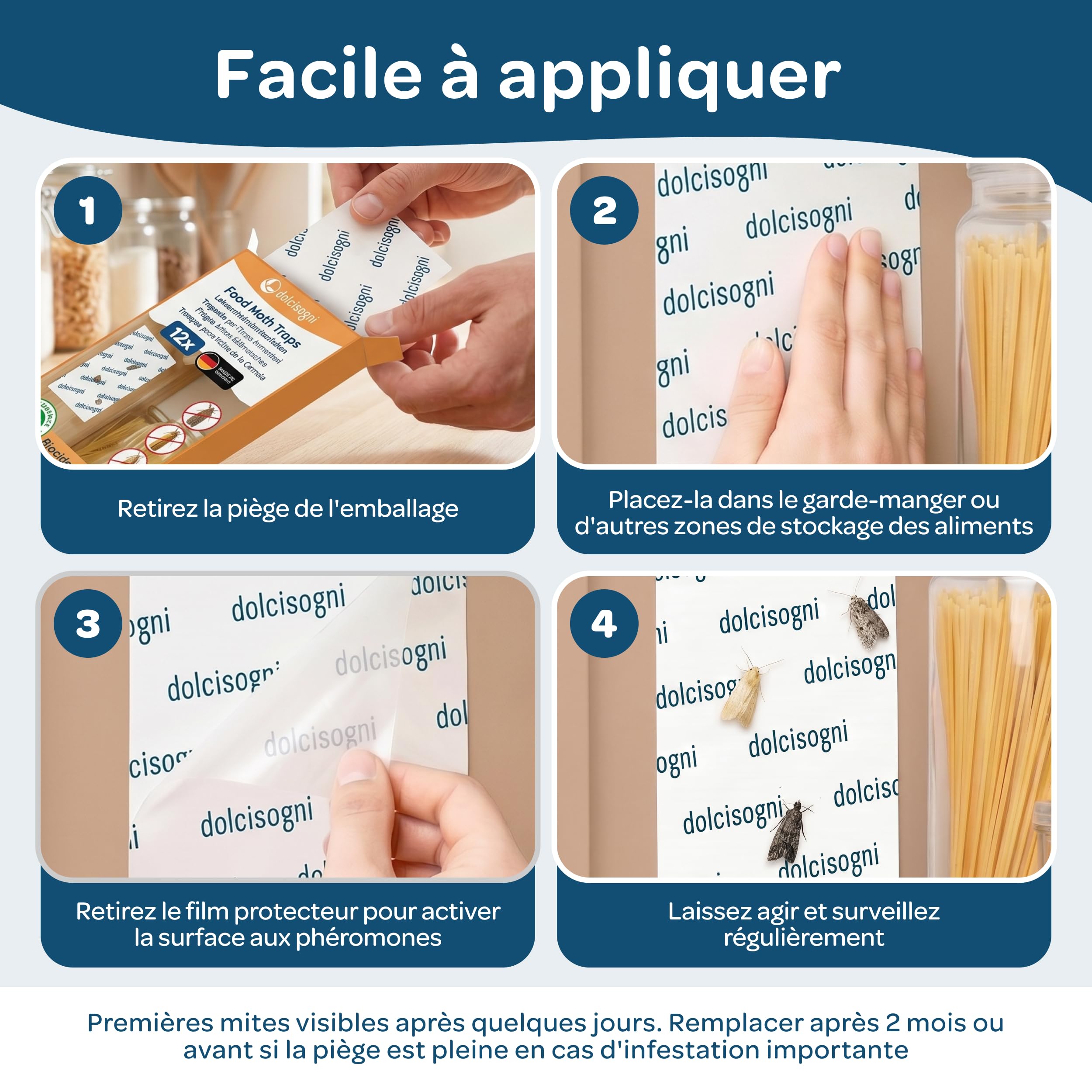 Anti-Mites Alimentaires 12 Feuilles Sans Biocides Adhésif pour Papillons de Garde-Manger Made in Germany
