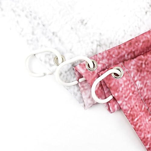 Miniatura 7 de EOBTAIN Cortina de ducha de invierno con copos de nieve para baño, divertido patrón de copos de nieve rosa y gris, cortina de ducha de tela blanca