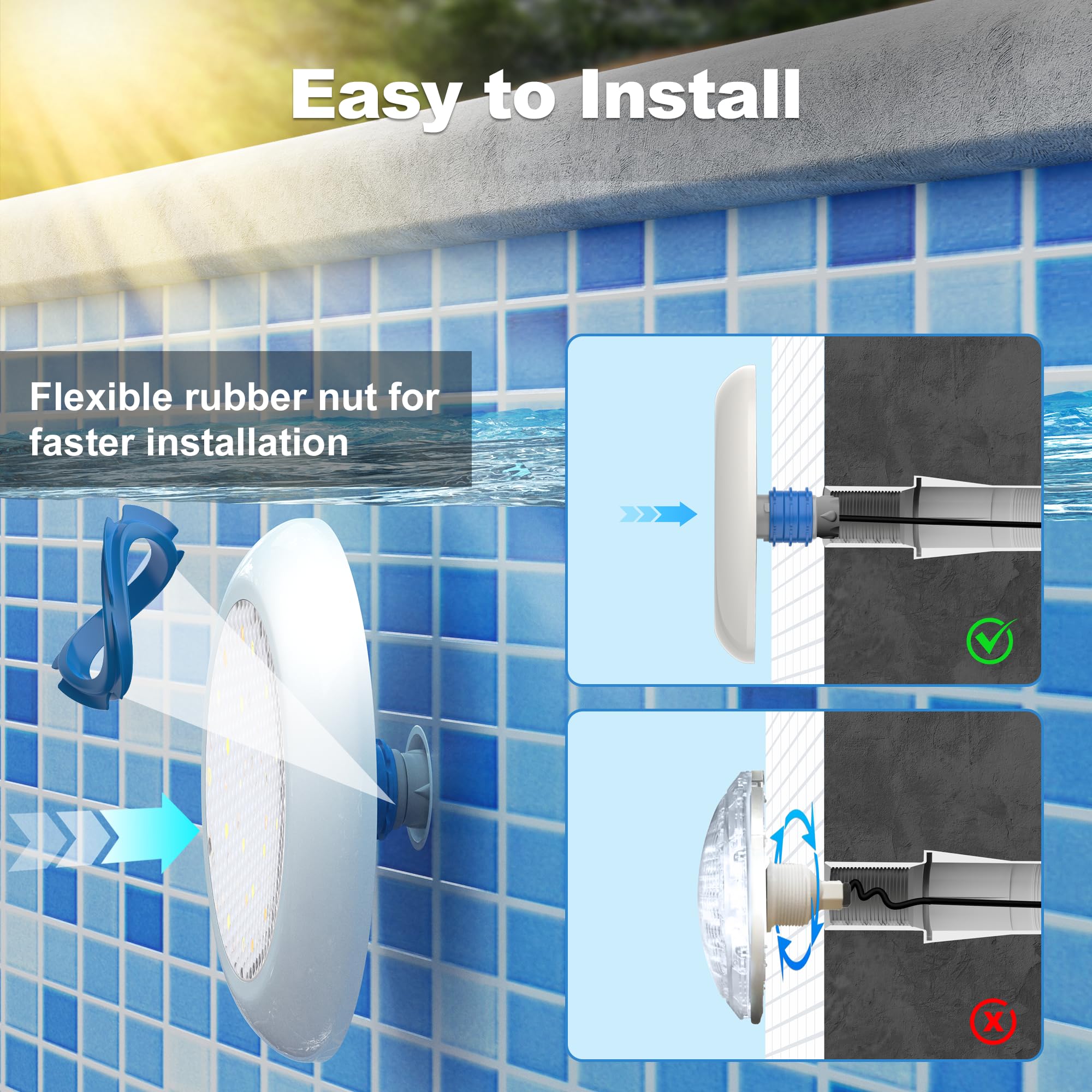 LyLmLe Foco LED Piscina con Rosca 1 1/2", 15W Proyector LED Piscina RGB Multicolor con Remoto y Controlador, Ø 190mm, 12V AC Lámpara Sumergible para Piscinas, Set 2