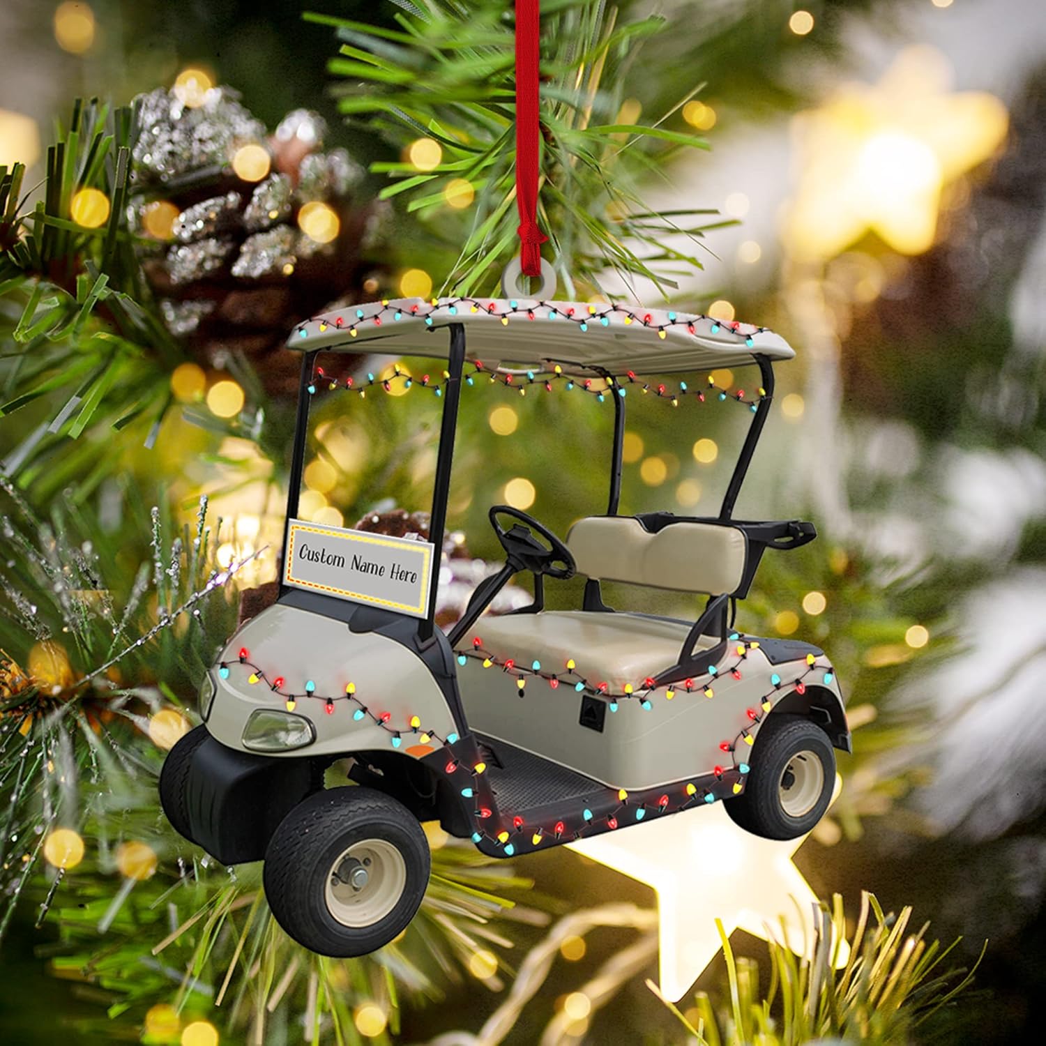 Personalized Golf Cart Ornament, Custom Name Ornament, Golf