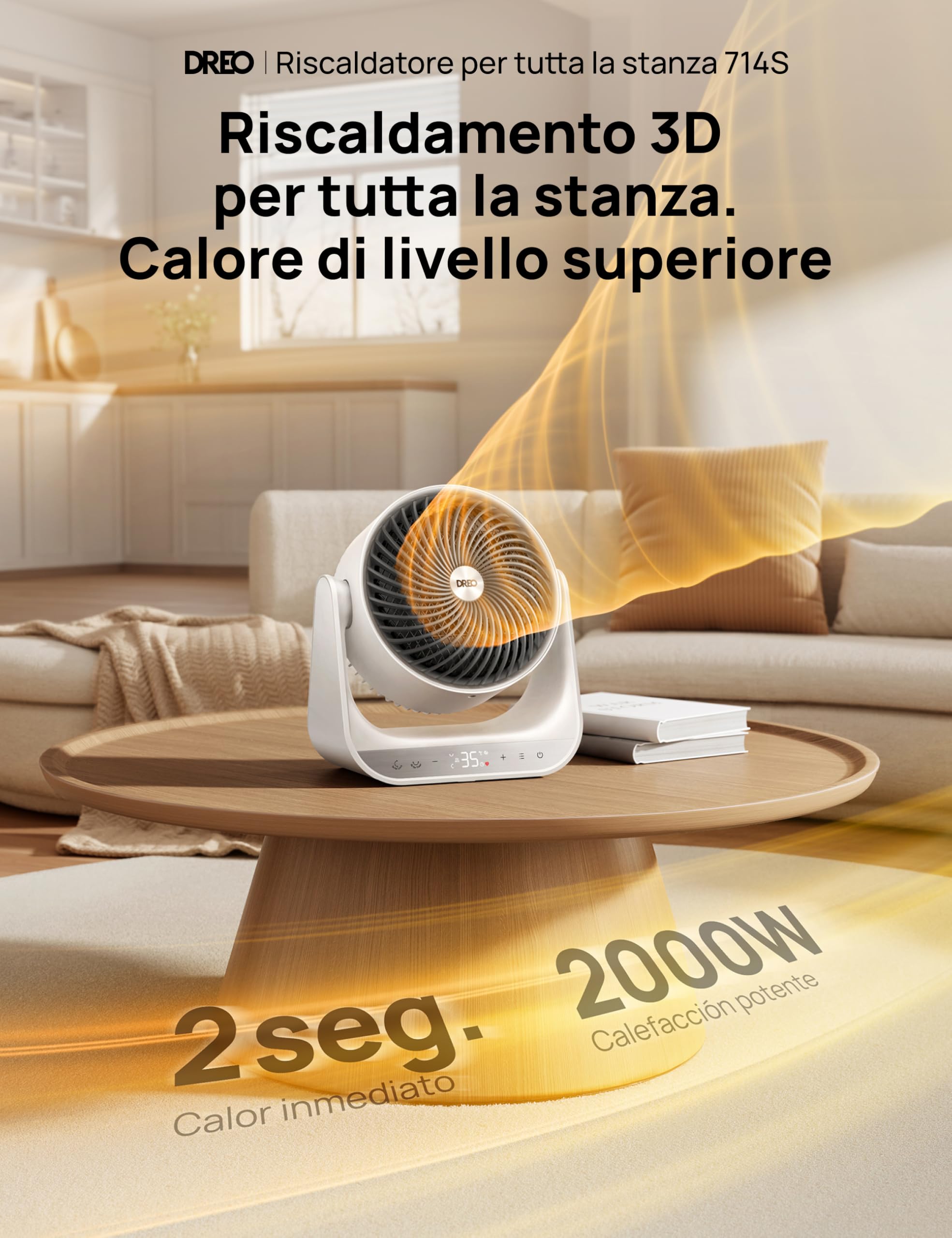 Dreo Calefactor eléctrico interior 2000W con mando a distancia y termostato, 7 modos, protección contra sobrecalentamiento y vuelco, calentador portátil para toda la habitación, dispositivo 714S