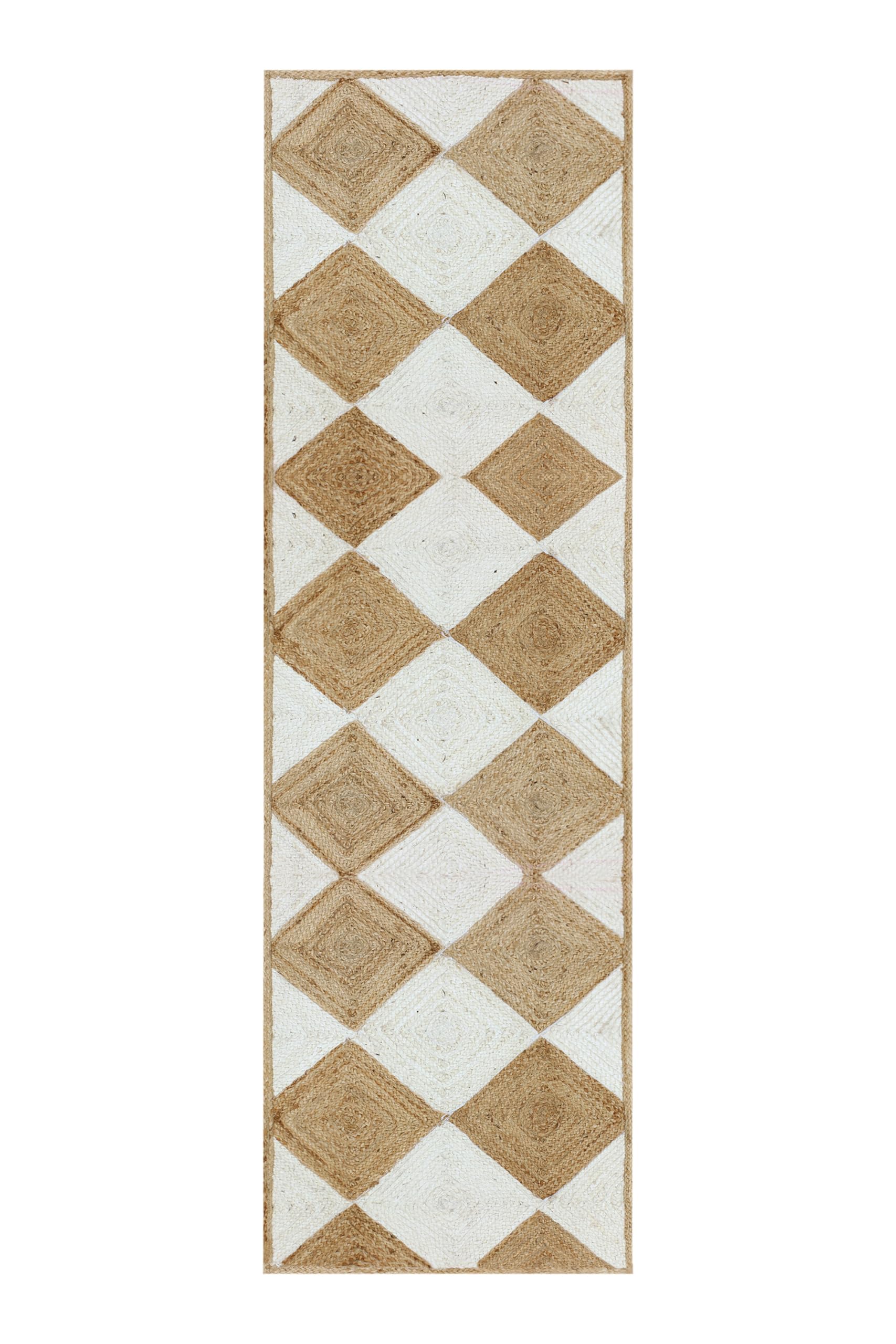 Tapis de couloir en jute géométrique tressé haut de gamme beige