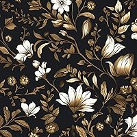 BOKEBEVE Peel and Stick Wallpaper Yellow Black Gold Vintage Leaf Floral Removable for Kitchen Backsplash Shelf Liner 17.5x393.5in