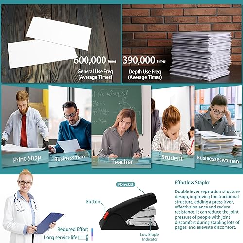 Miniatura 3 de Engrapadora para escritorio, engrapadora de escritorio sin esfuerzo, engrapadora táctil de 40 a 50 hojas con un dedo, engrapadora ergonómica de alta