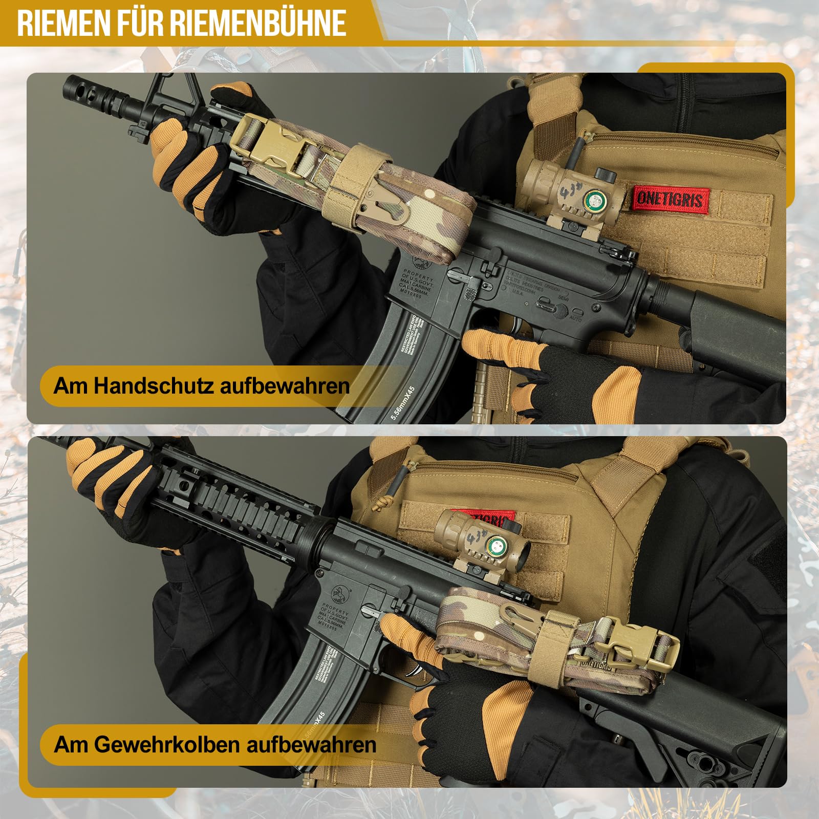 OneTigris Correa de rifle de 2 puntos, 1 pulgada, mosquetón HK, ajustable 46-68.5 pulgadas