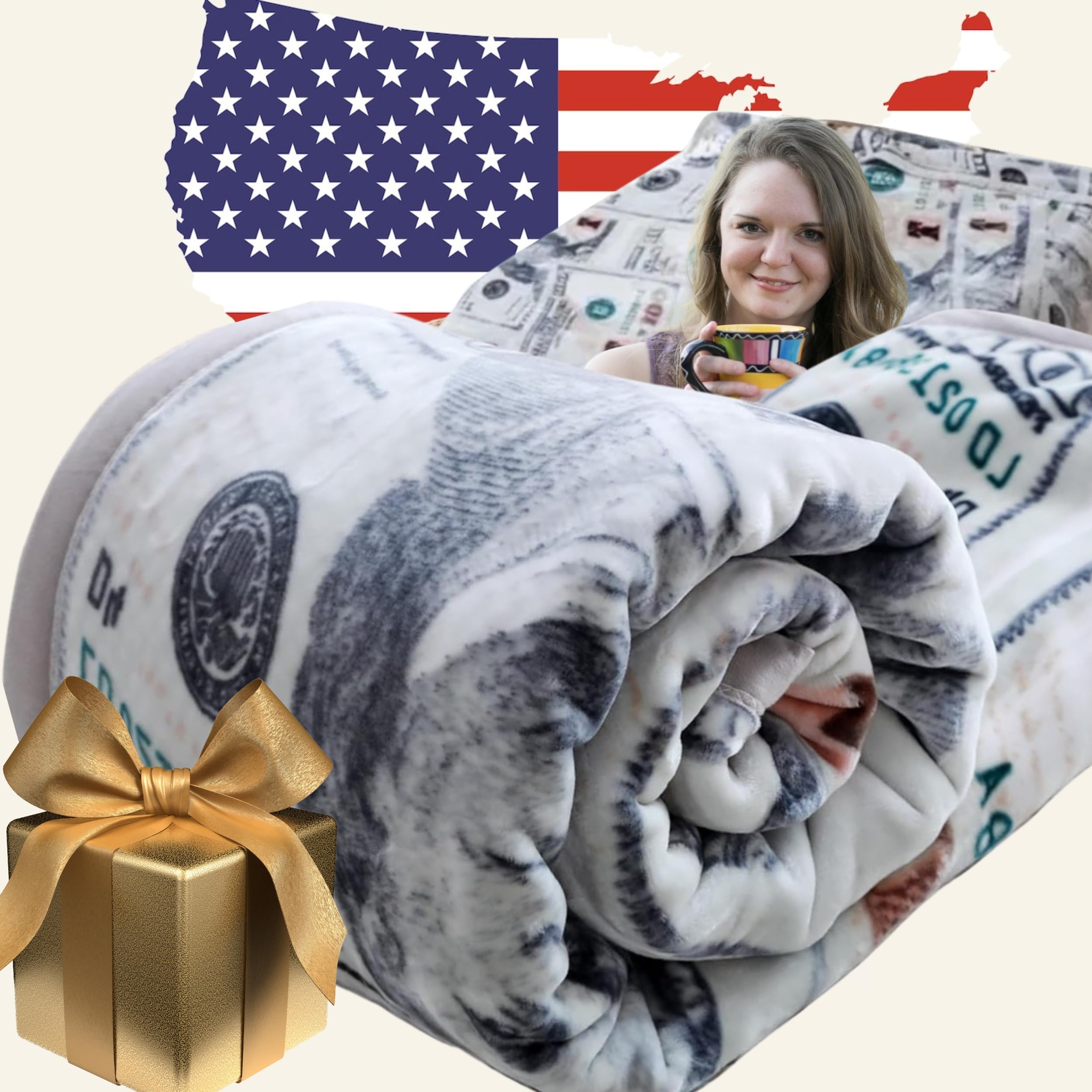 USA 100 DOLLAR Blanket Traveling Hiking Camping Full Queen TV