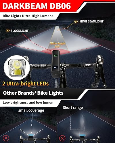 Miniatura 2 de DARKBEAM 6000LM Bike Headlight USB- C Rechargeable, High Lumen Super Bright Bike Light Set for Night Riding, 12+5 Modes Waterproof Bicycle Lights