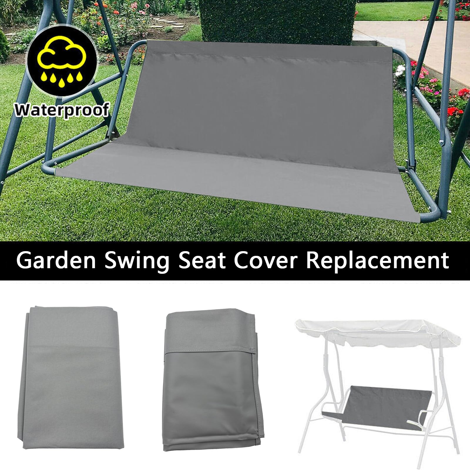 Coprisedile di ricambio per dondolo da giardino, tessuto Oxford 900D, impermeabile, antivento, anti-UV, 2 e 3 posti, universale, per esterni, veranda, giardino, cortile, altalene (grigio, 158 x 52 x