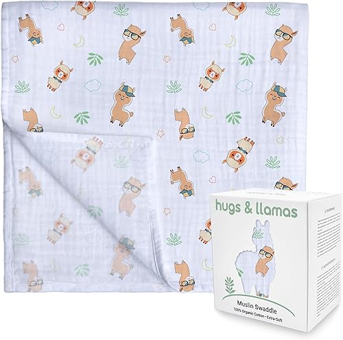 hugs & llamas Mantas para envolver 100% muselina de algodón orgánico, unisex, extra suaves, mantas para recién nacidos y bebés, lavables a máquina,