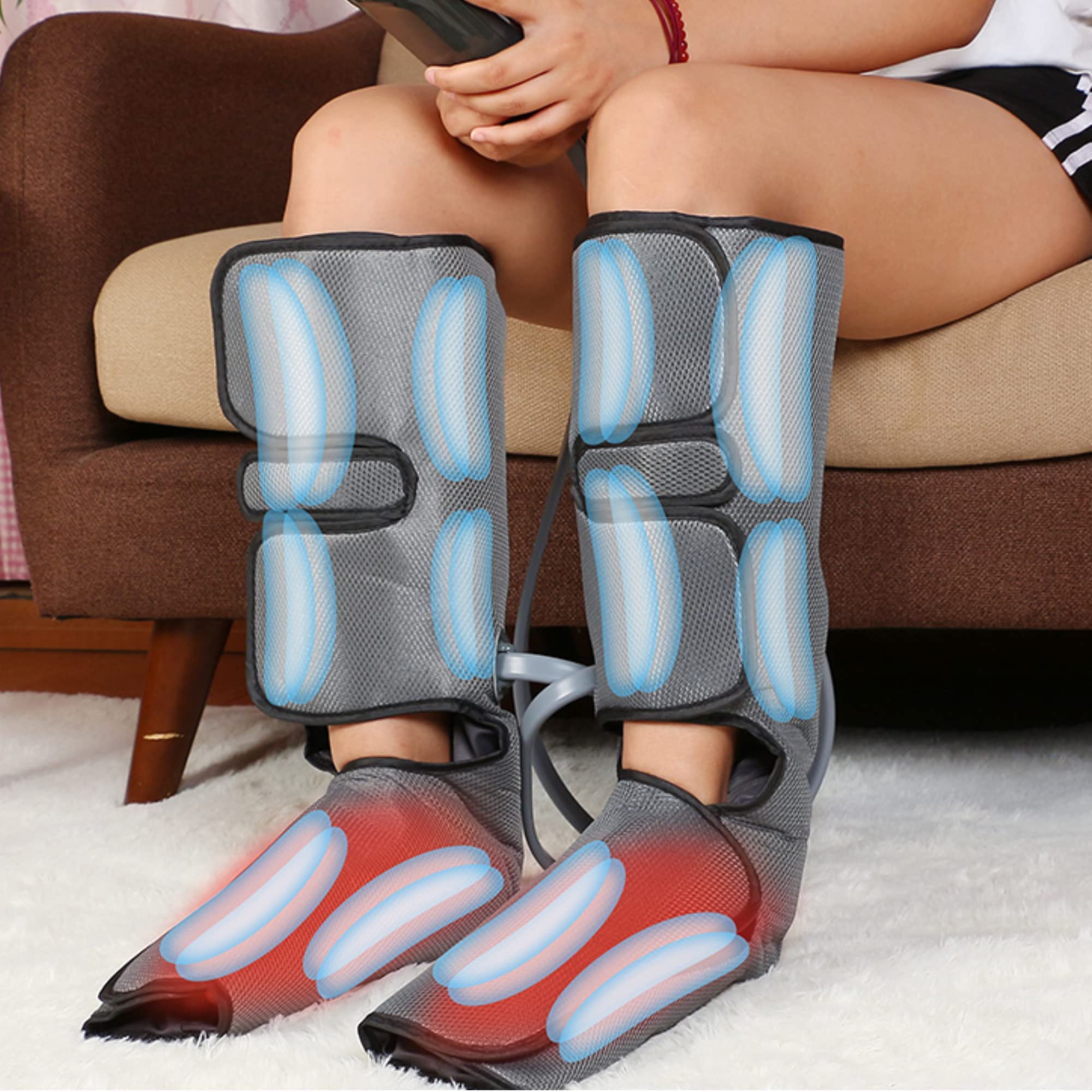 FISHTEC - Massaggiatore per piedi e polpette – Tecnica di pressoterapia, Funzione Calore, Telecomando, Semplice da usare, 3 Modalità di massaggio e 3 Livelli di Intensità – Grigio