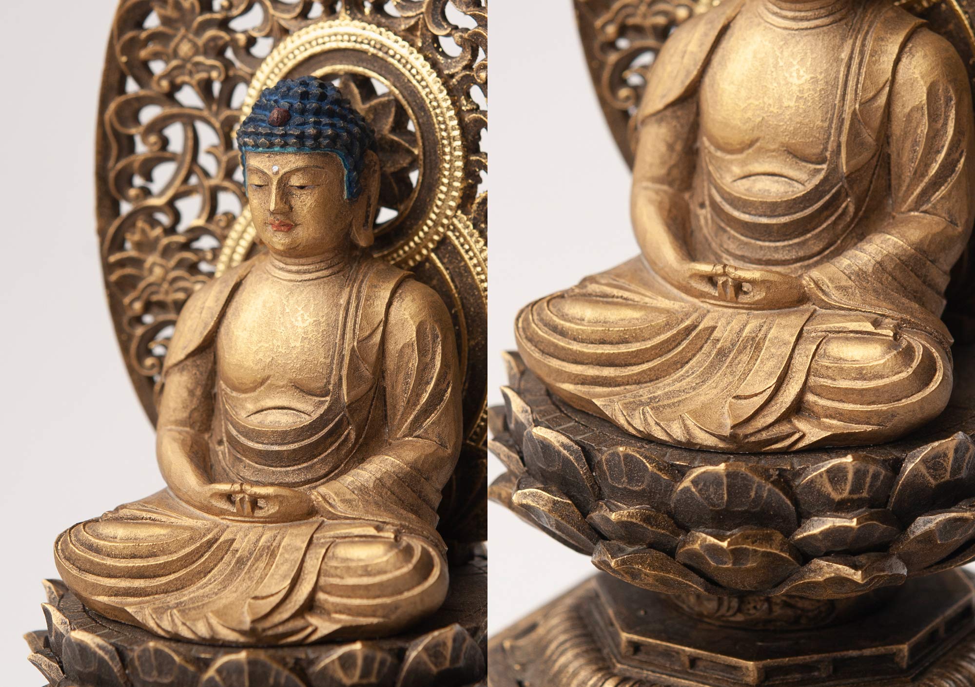 Amazon｜古美彩色 阿弥陀如来 23cm木製：桧＿（戌・亥年の守護本尊