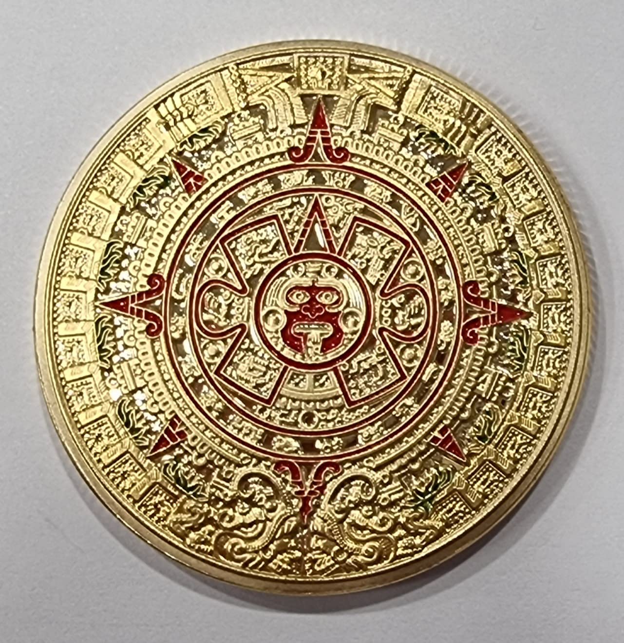 The Commemorative Coin Company Gold Aztec Calendar Collectable Coin/Round. 24Ct Colour, 40Mm 30G. Mayan/Maya/Mexico/Mexica Rare