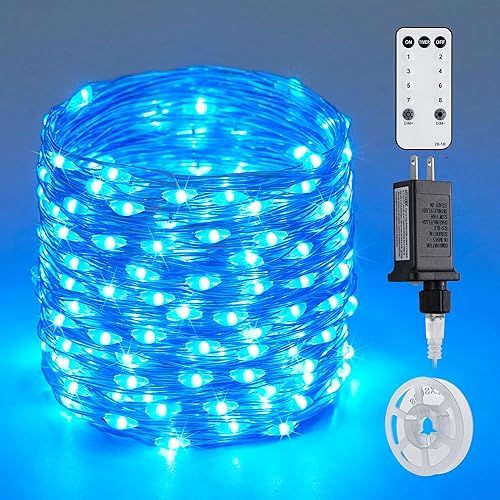 Miniatura 11 de JMEXSUSS 200 luces LED de hadas verdes de Navidad con control remoto, 66 pies, 8 modos, luces de hadas para interiores con rueda, luz verde