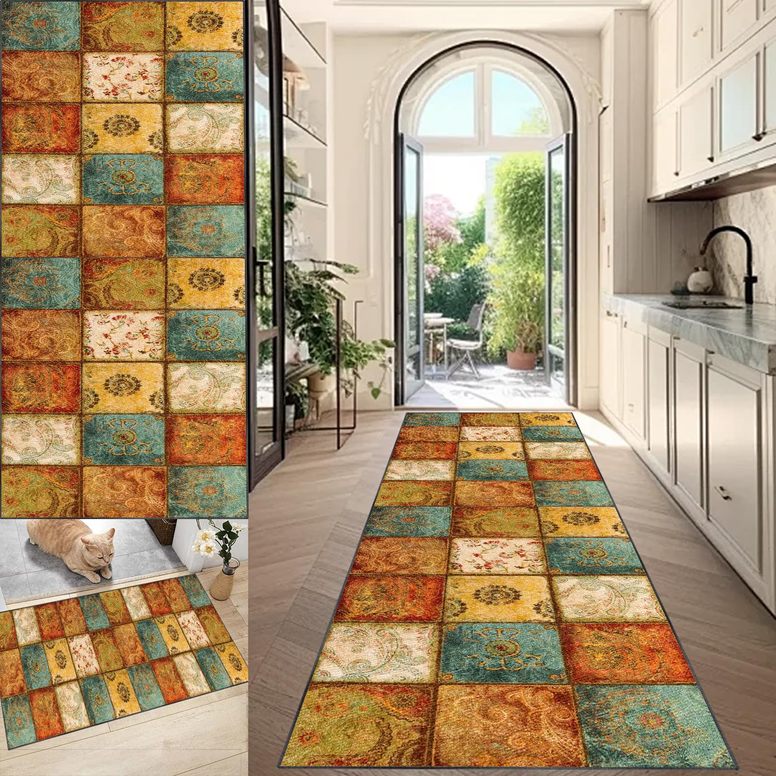 Hallway Runner Rug Non Slip Carpet Runners for Hallways Kitchen Mat Washable Long Hall Runner 100 x 180 cm Narrow Rugs Area Rug Runner Floor Carpet Runner for Corrido Bedroom Laundry Room Door Mats