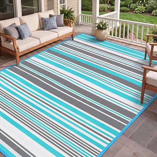 Kalafun Outdoor Rug 4x6 ft Waterproof Plastic Straw Mat