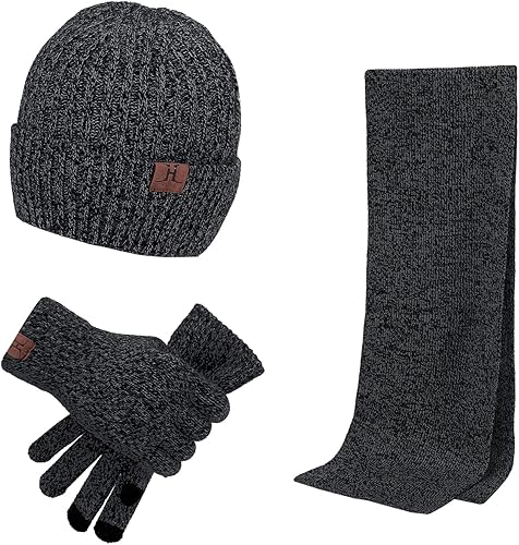 ecodudo Conjunto de guantes para pantalla táctil, gorro y bufanda para hombres y mujeres (punto acanalado)