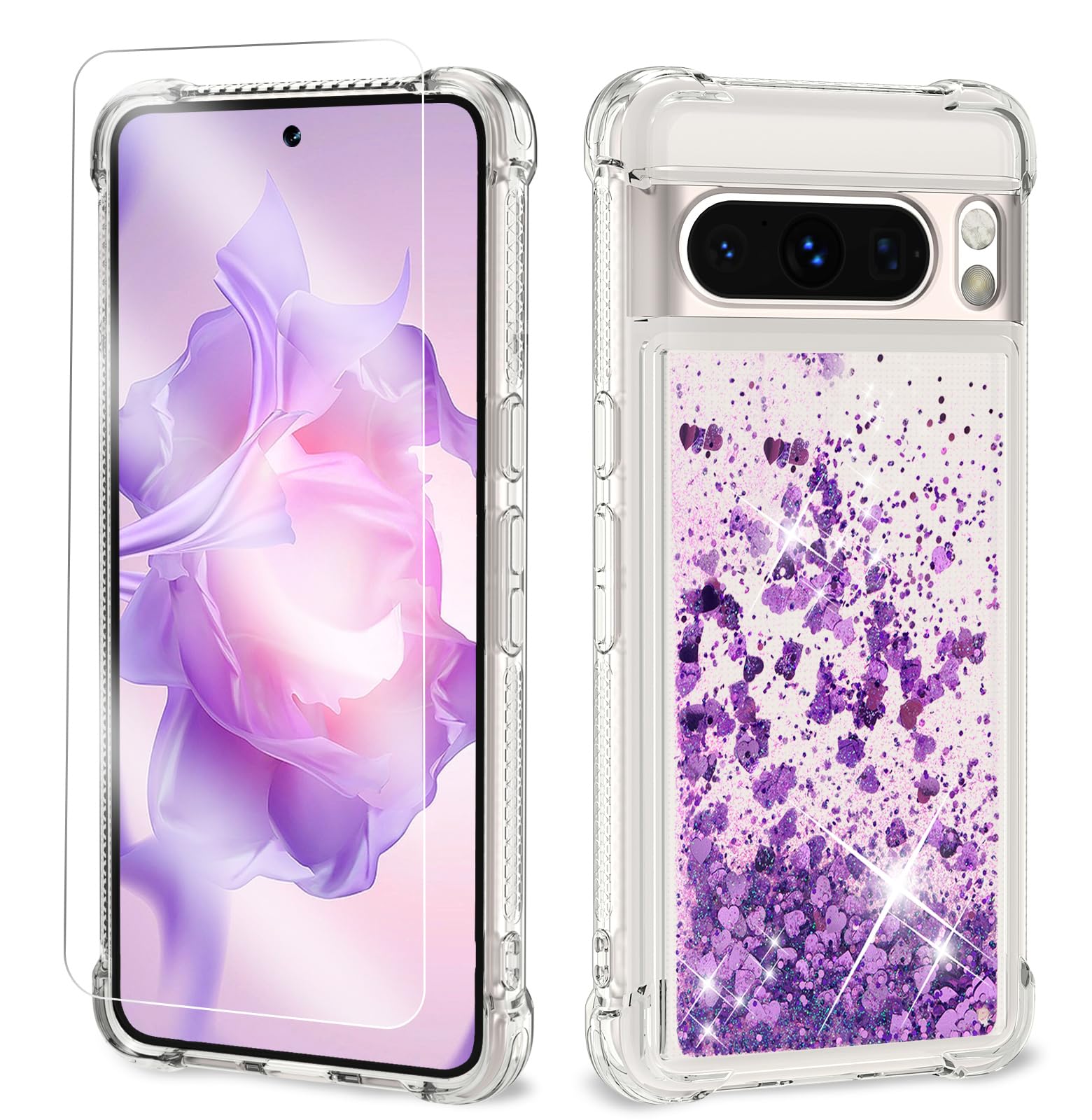 ANSHOW Glitter Case for Pixel 9 Pro, Shockproof TPU, Bling for Women, Purple
