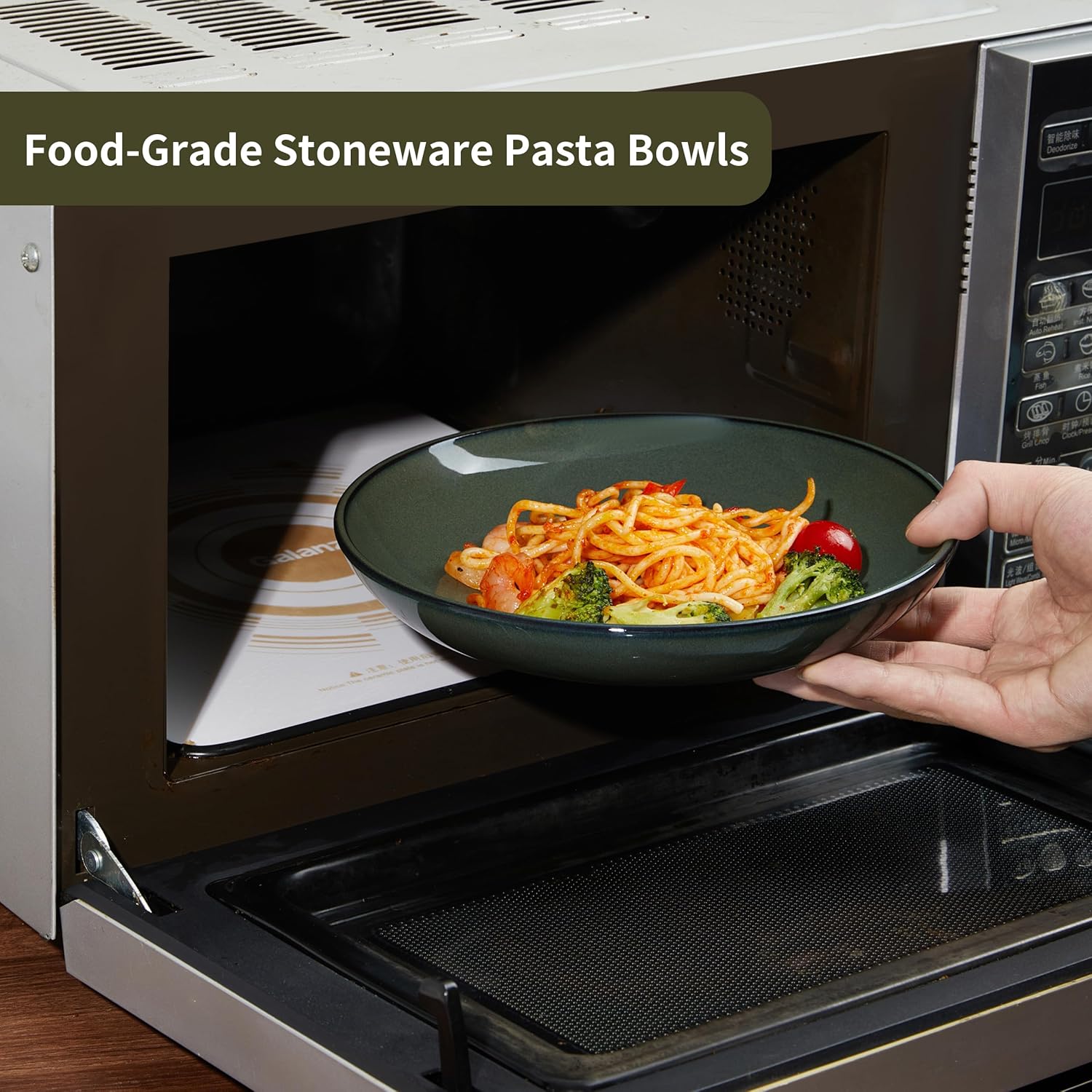 Pasta Bowls Set of 4, Reactive Glaze Salad Bowl 30 oz, Microwave & Dishwasher Safe, Large Wide Serving Bowls for Fruit/Soup/Noodle/Dessert, Blackish Green - Image 7