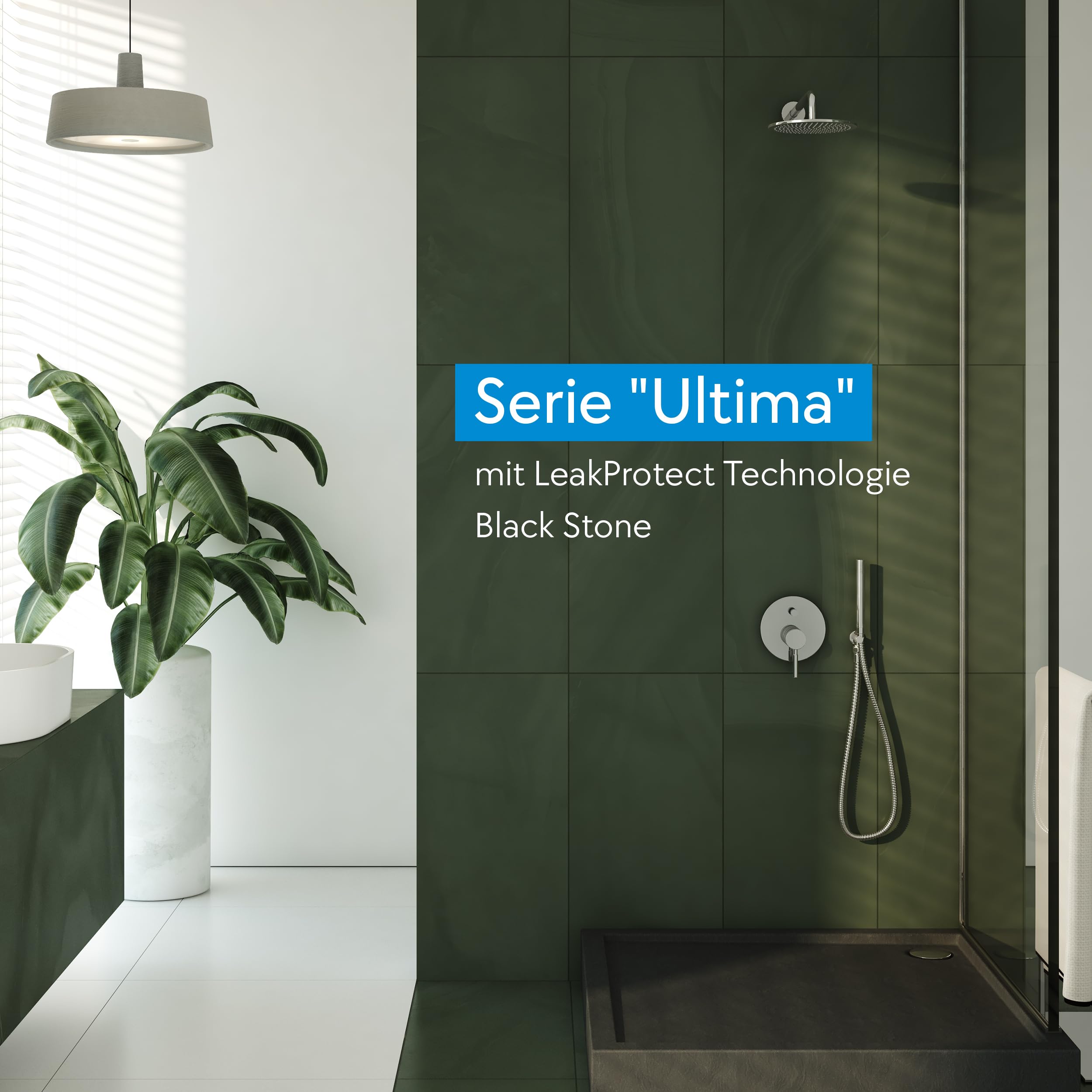 AQUABAD Duschwanne Elegana 80x80 Cm – Quadrat, Schwarze Steinoptik, Mit LeakProtect, 6 Cm Tiefe