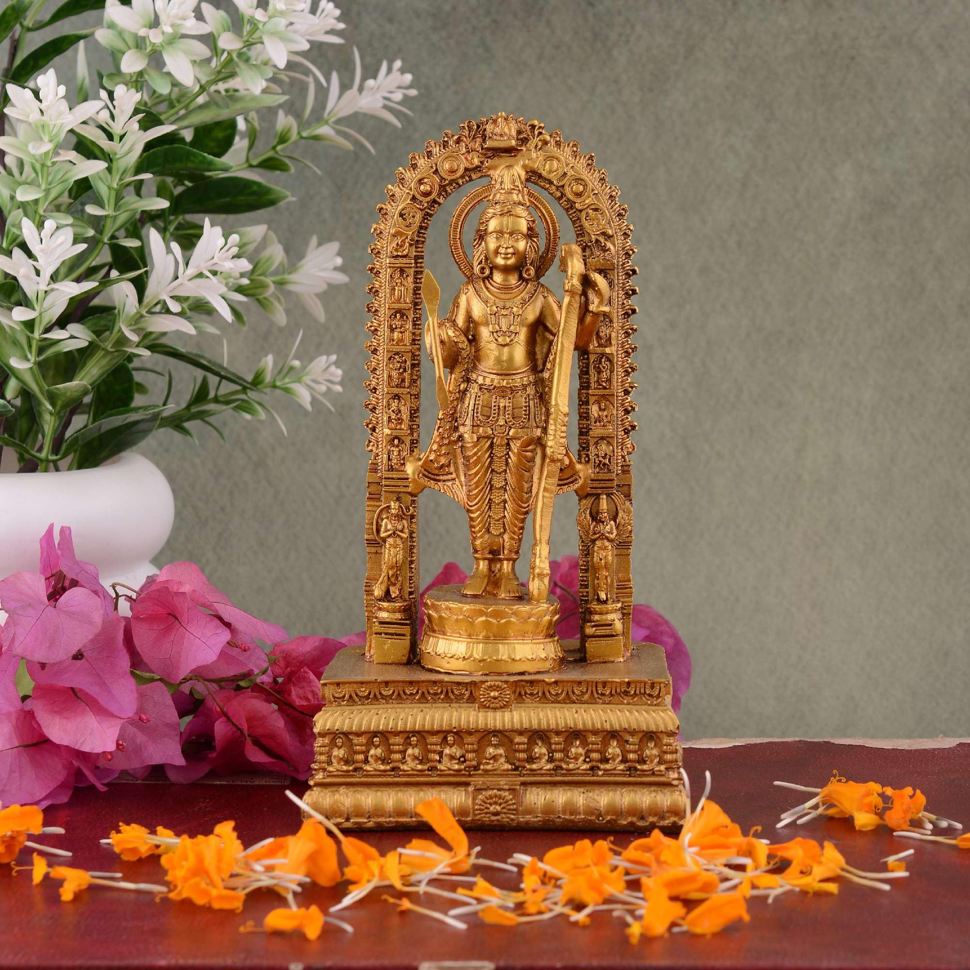 INDIWEAVE United Resin Ram Mandir Ayodhya Model Authentic Design Ideal for Home Temple, Home Decor & Gifts (Golden)
