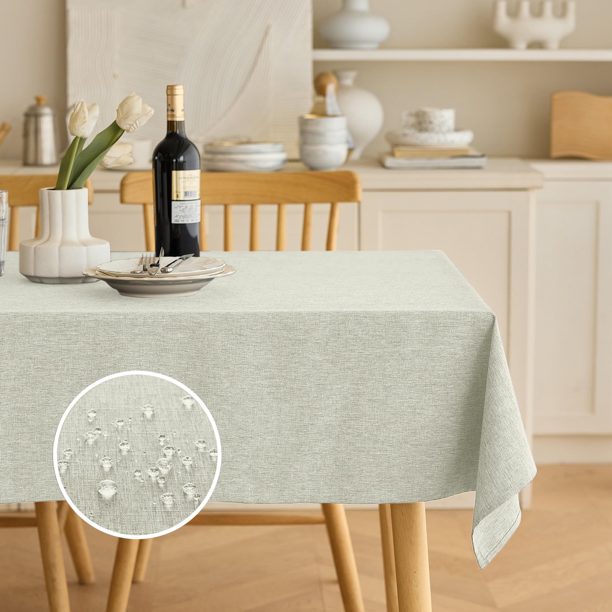 Waterproof Linen Table Cloth for 8ft Rectangle Table, Easy to Clean Wrinkle-Free Wipeable Outdoor Tablecloth for Wedding, Party and Camping(Oblong, 60 x 120 Inch (10-12 Seats), Light Grey)