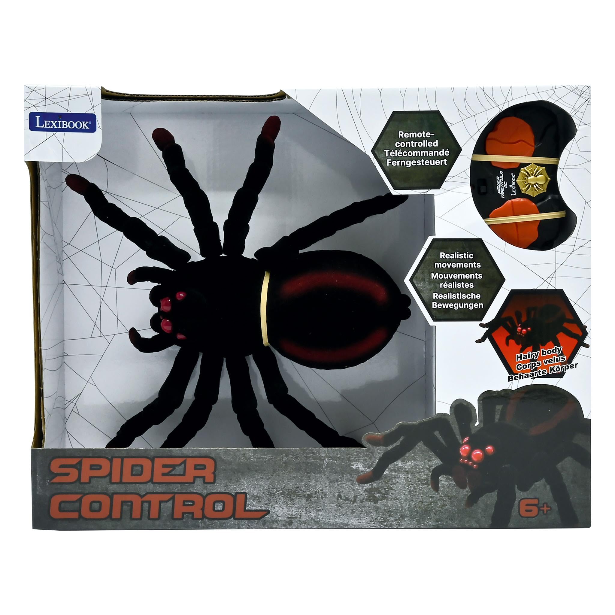 Lexibook, Ferngesteuerte realistische Tarantel/Spinne, 8 haarige Beine, 2 Mandibeln, Lichteffekte in den Augen, inkl. Fernbedienung, SPIDER01LXB, Black