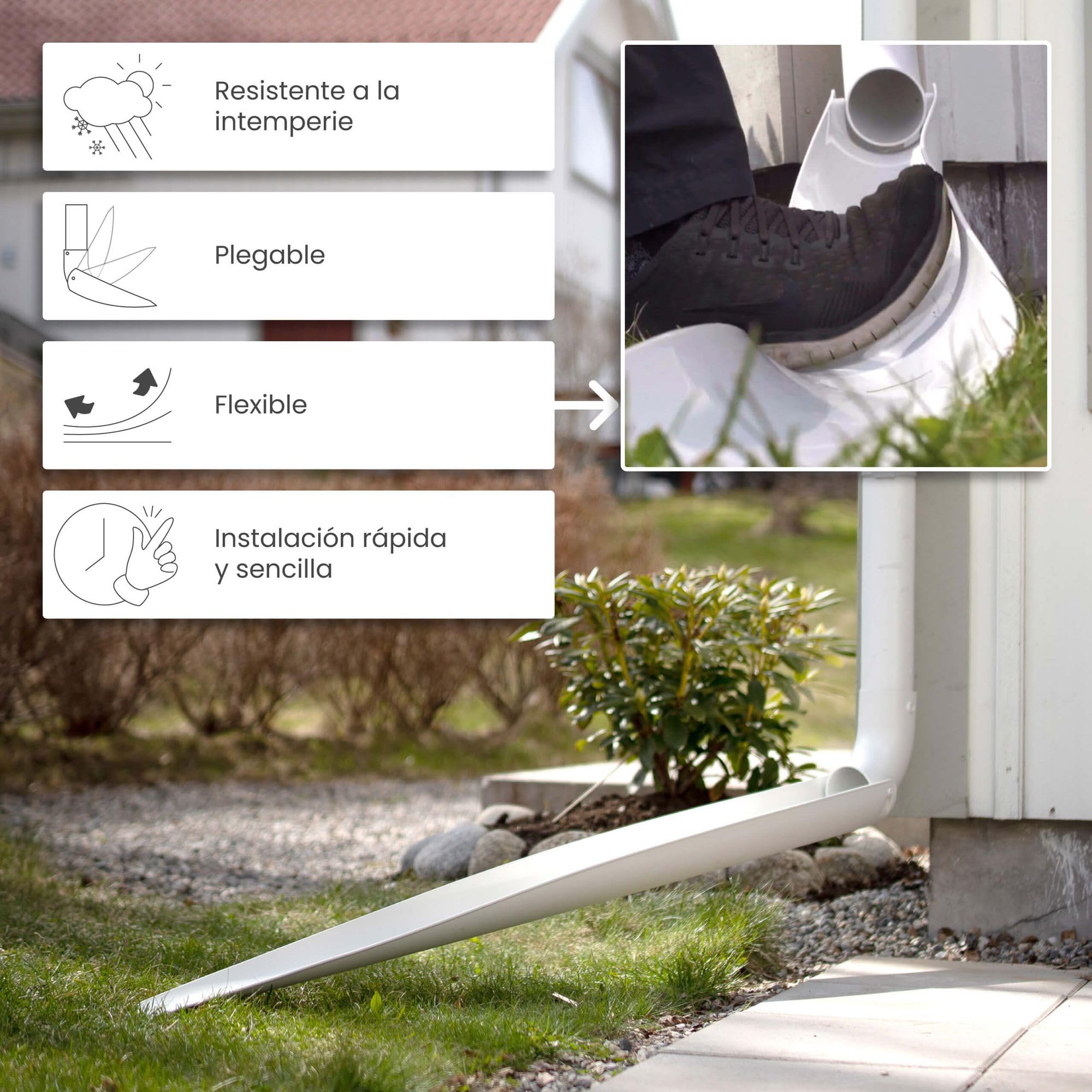 Alargador de bajante plegable 90 x 1500mm Blanco | Plástico, pieza de extensión para bajantes, favorece el desagüe del tejado, ahorra espacio