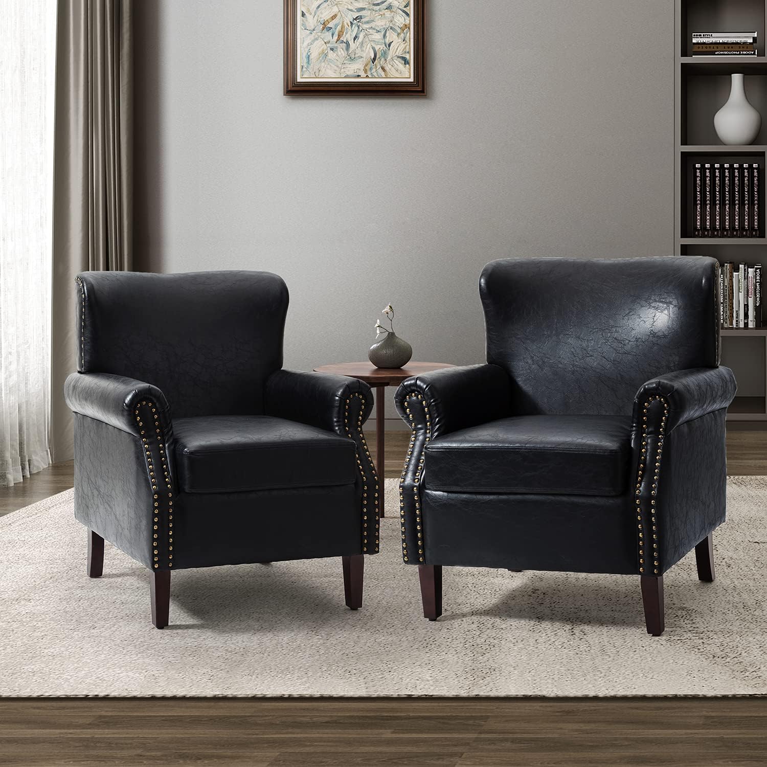 Amazon.com: HULALA HOME Faux Leather Accent Chairs Set of 2 with Rolled ...