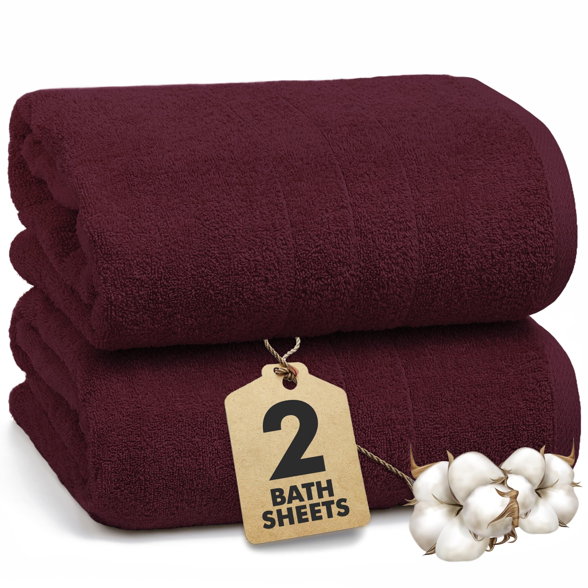 Novo Home Bath Sheets - Extra Large Bathroom Sheet Set – 550 GSM Pack of 2 Jumbo Towels Burgundy (90x180cm) – 100% Ring Spun Cotton Soft Quick Dry Large Bath Towels for Adults Hotel Spa Bathroom Use — image 1