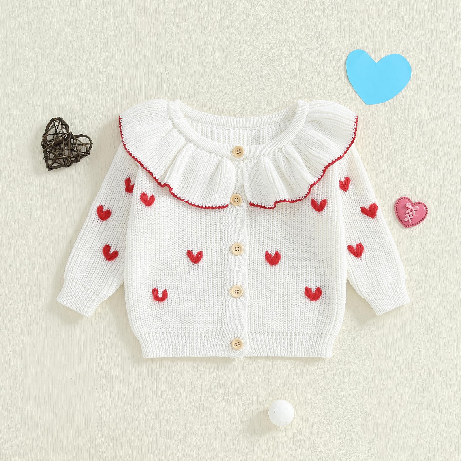 GXNRHG Cardigan Lavorato a Maglia per neonata. Simpatico Ricamo a Cuore, Manica Lunga, Maglione Grosso, Abbottonato. Maglieria per San Valentino