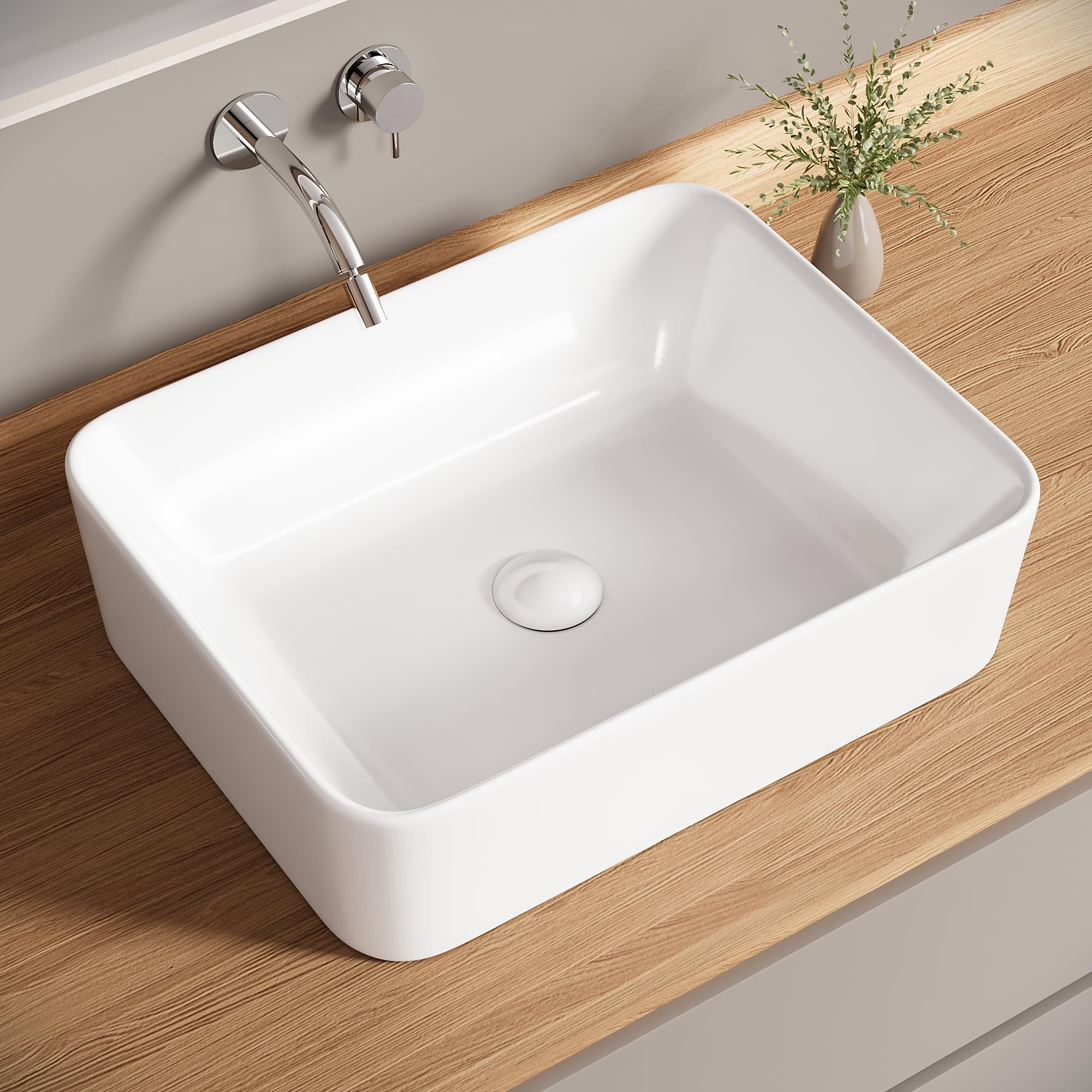 Zlewozmywak łazienkowy zlew łazienkowy prostokątny nad blatem biała porcelana ceramiczna nowoczesna umywalka w łazience dla gości/mieszkania 40 cm dł. x 35 cm szer. x 14 cm wys