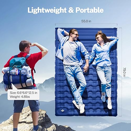 Miniatura 3 de OGERY Colchoneta de dormir para campamento, almohadilla de dormir reforzada extra gruesa de 6 pulgadas con almohadas y bomba de pie integrada,