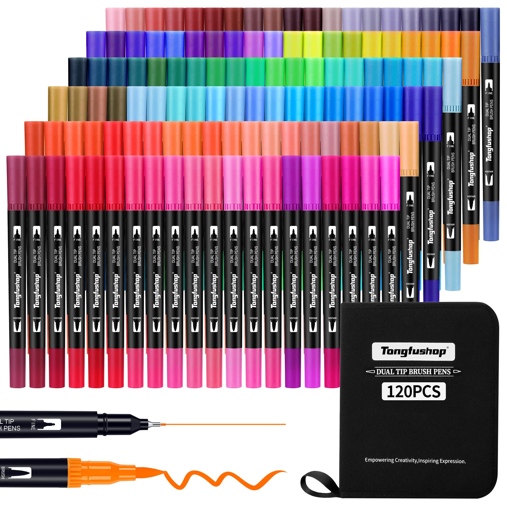 Tongfushop Brush Pen, 120 Colori Pennarelli Doppia Punta, Pennarelli Acquerello per Disegno per Adulti e, Brush Pen Lettering per Colorare, Disegnare Journaling e Calligrafia