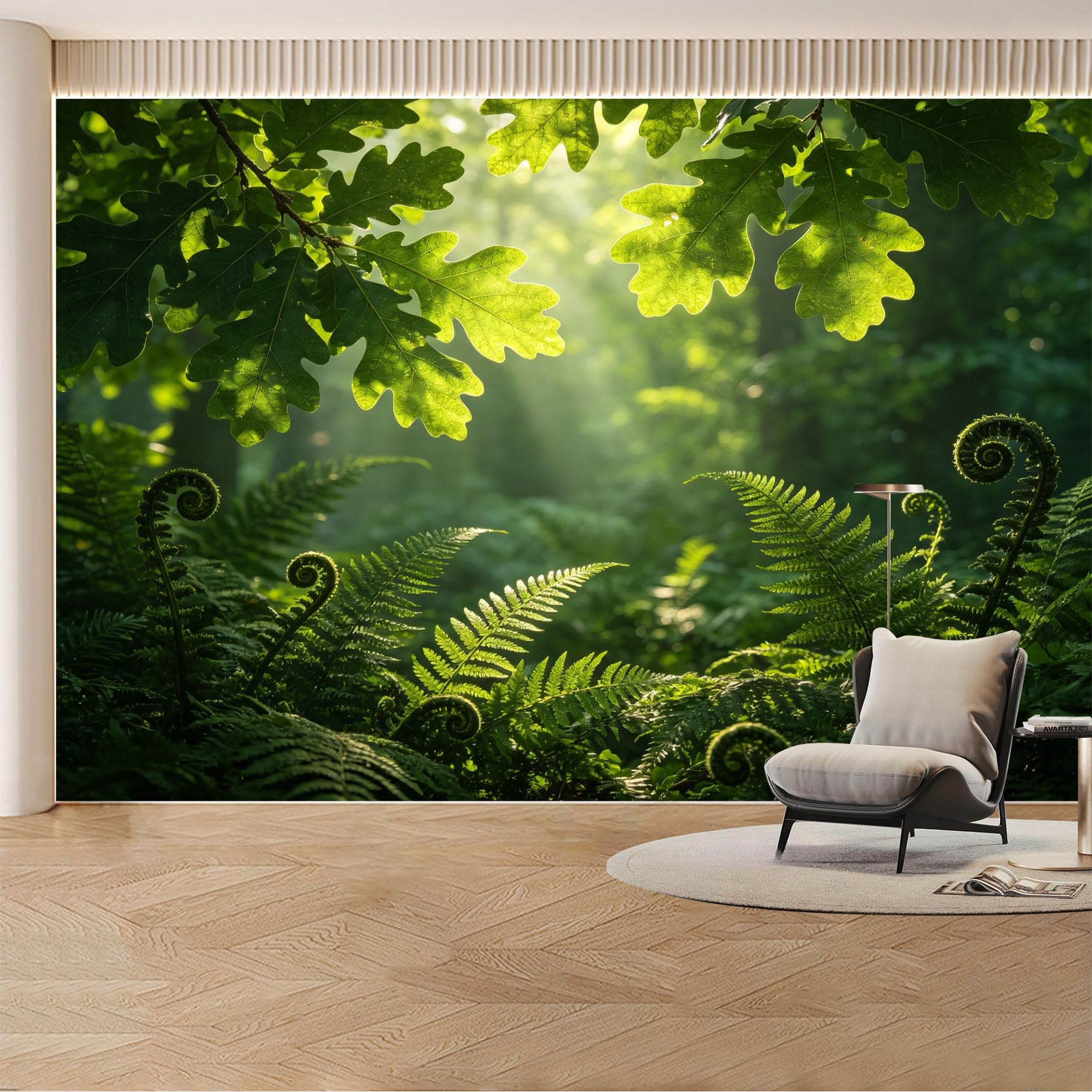 Custom Wall Mural Wallpaper Green Forest Ferns， Landscape Nature Modern 3D Effect， Tropical Misty Minimalist Removable SelfAdhesive Large Photo for Living Room， Bedroom， Office