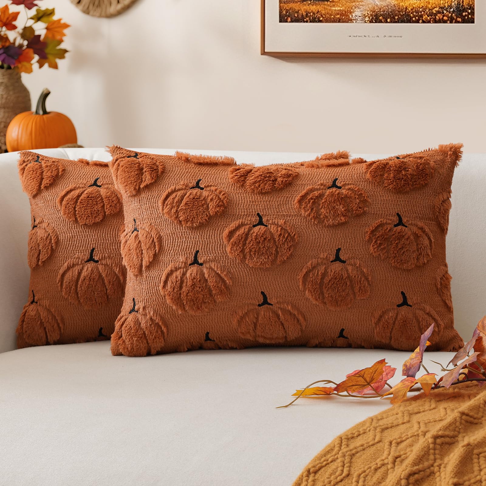 JOTOM Set of 2 Cushion Covers 30x50 cm Rust Pumpkin Pillow Covers โ image 1