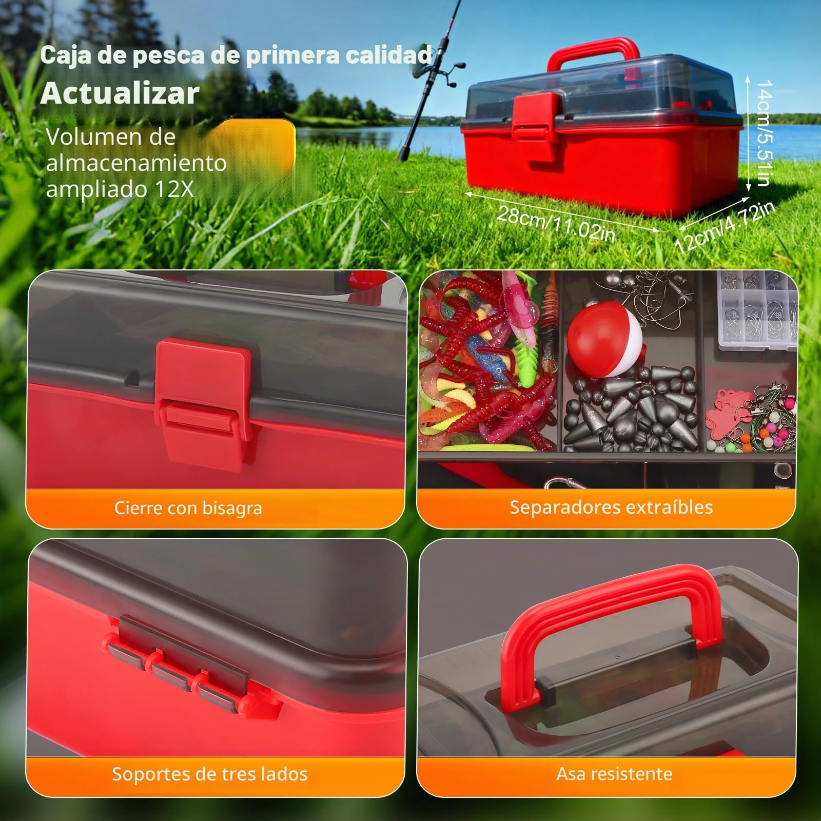 Kit de Pesca 314 Piezas, Maleta Pesca Portátil con Caja de Cebo 3 Estantes,Set de Iniciación con Clips para Labios, Removedor Anzuelos, Cebos para Trucha y Perca, Pesos Plomo,Accesorios de Pesca