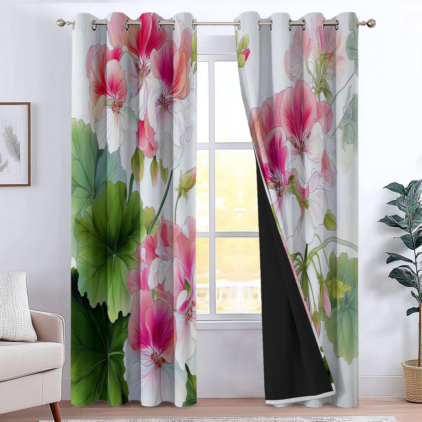 Zasłony zaciemniające do salonu 2 sztuki 117 cm x 229 cm przelotki termoizolacyjne na zimno i ciepło, tradycja kwiatowa w kształcie liści, okno wystrój domu do sypialni kuchni salonu dziecka biały