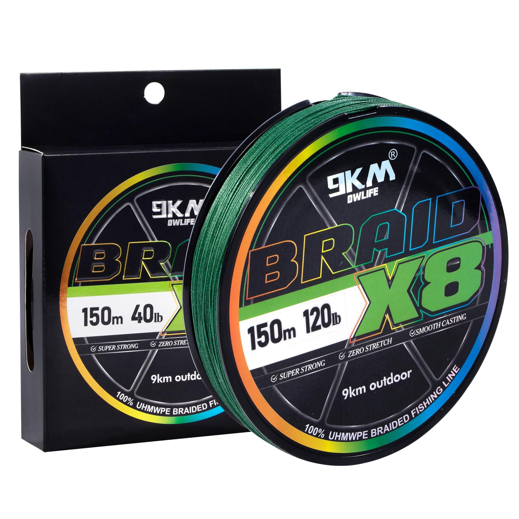 9KM DWLIFE Braided Fishing Line 8LB-120LB Dyneema Fishing Line, Zero Stretch &amp; Anti-Bite Coating for Freshwater/Saltwater Fishing 4/8 Strands
