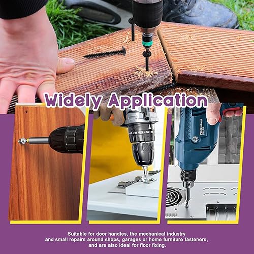 Miniatura 5 de Swpeet Kit de tornillos para madera con cabeza de armadura modificada Phillips #8 x 34 pulgadas, fosfato negro, zinc, acero al carbono, tornillos