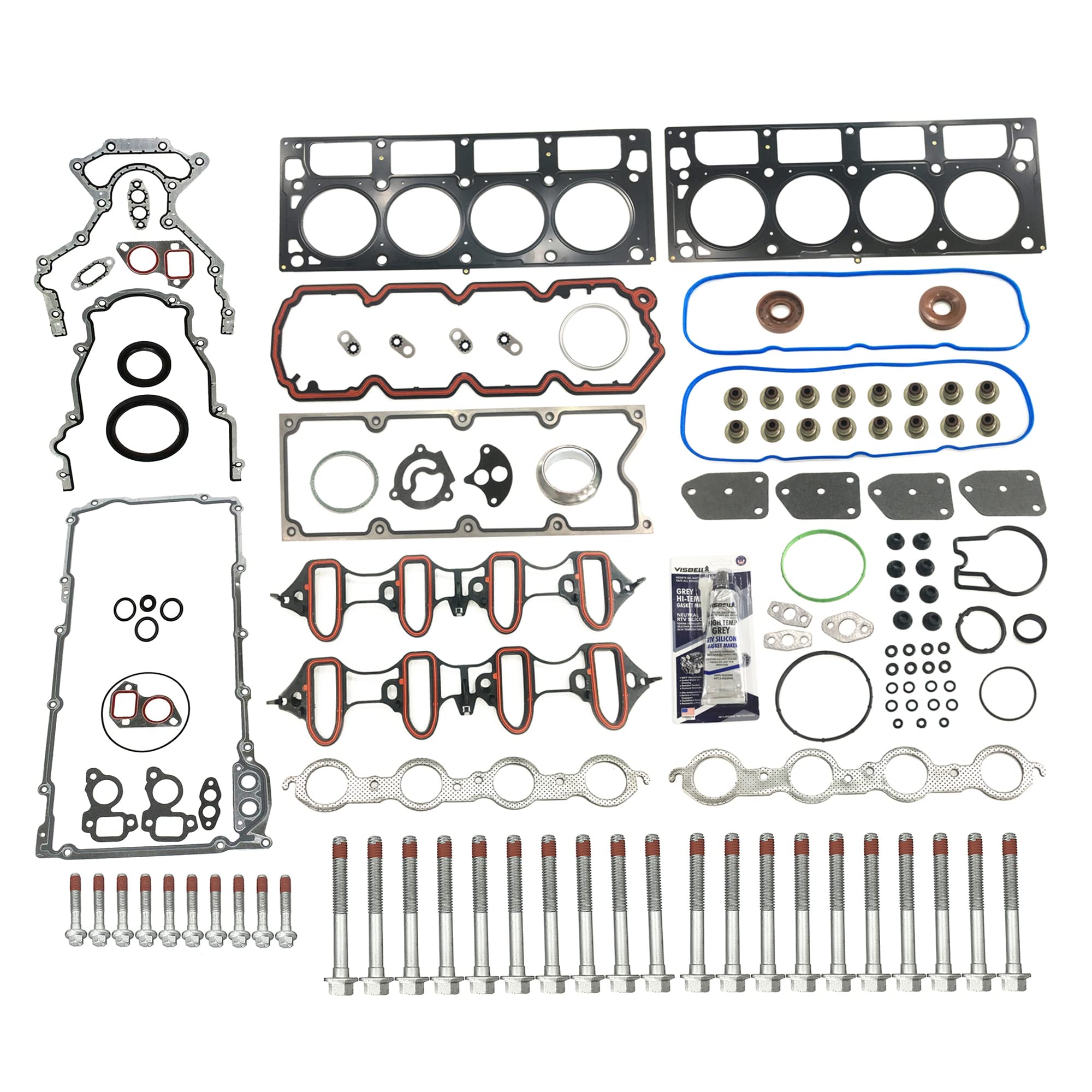 Partsflow Full Head Gasket Set w/Bolts For Buick Rainier For Chevy Avalanche For Cadillac Escalade For GMC Envoy XL For GMC Savana For GMC Sierra For GMC Yukon XL For Isuzu Ascender 5.3L 4.8L V8