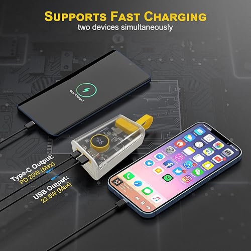 Miniatura 3 de Cargador portátil de 10000 mAh, pequeño banco de energía de 22.5 W, carga rápida, paquete de batería externa transparente, entrada y salida,
