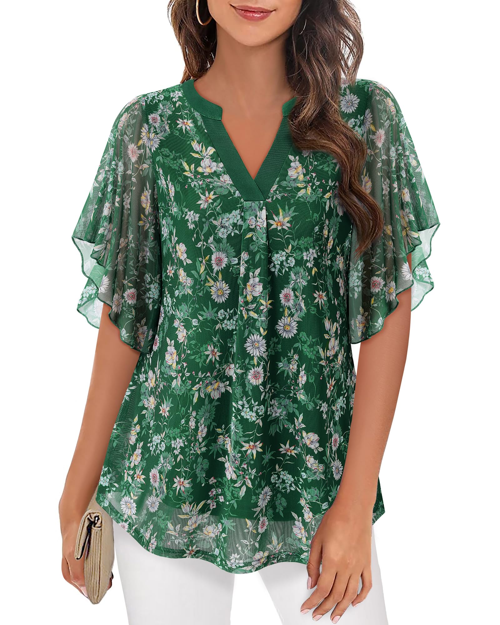 Vafoly Elegante Sommer Bluse für Damen mit V-Ausschnitt Kurz